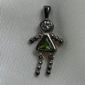 Baby Girl Birthstone Charm Peridot Sterling Silver 925 Dangle Legs Baby Shower